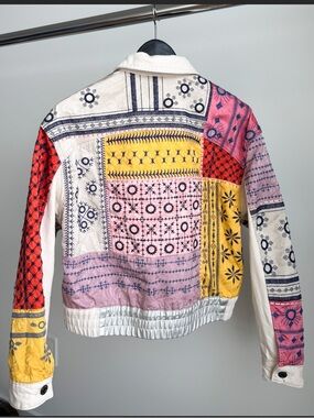Desigual Julie Patchwork Embroidered Jacket Metallic M 20.25x20.75 Cream Artwear
